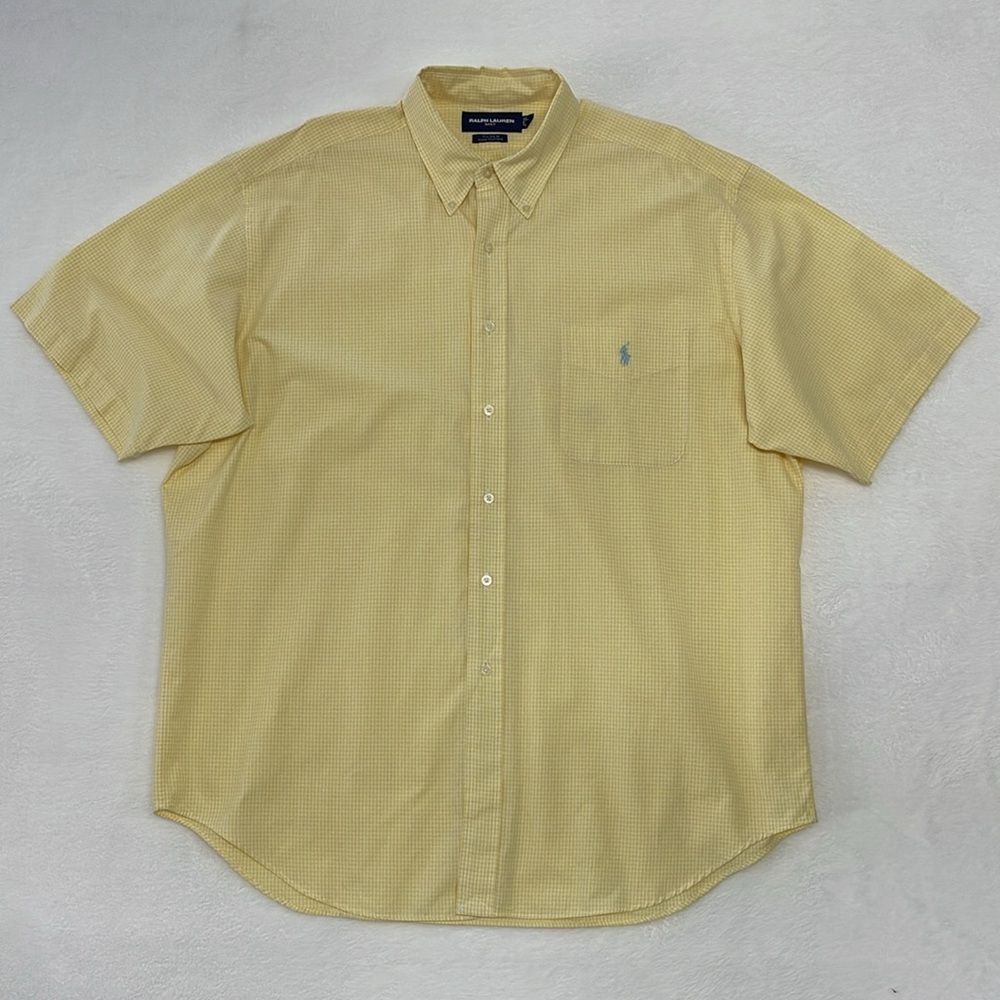 Ralph Lauren Golf Tilden Cotton Short Sleeve Button Shirt‎ Yellow Plaid Sz XL